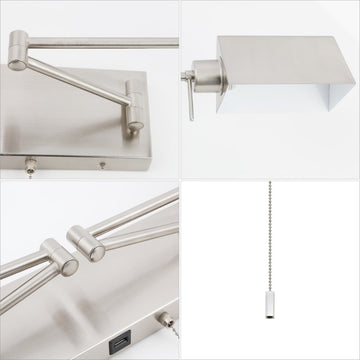 Arlo Farmhouse Industrial Single Swing Arm Plug-In or Hardwired Iron LED Wall Sconce with Pull-Chain
